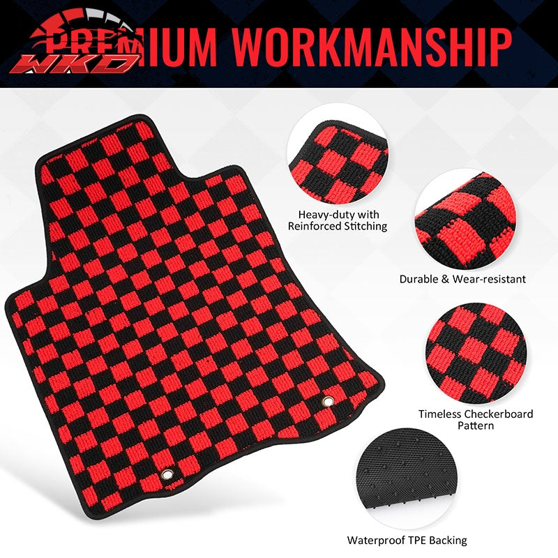 Fits 13-18 Nissan Altima Sedan Car Floor Mats Checkered Carpets Black Red Plaid