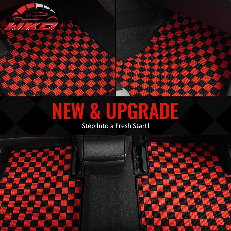Fits 13-18 Nissan Altima Sedan Car Floor Mats Checkered Carpets Black Red Plaid