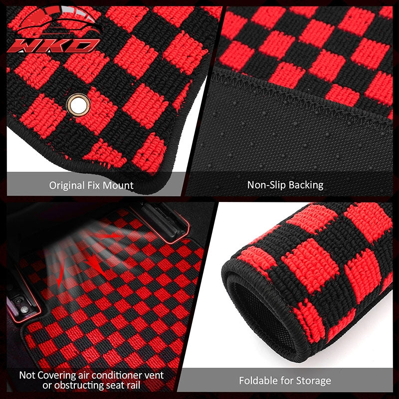 Fits 13-18 Nissan Altima Sedan Car Floor Mats Checkered Carpets Black Red Plaid