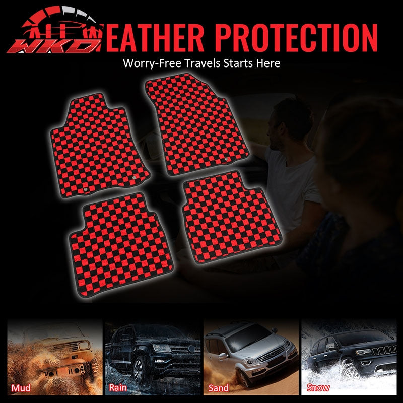 Fits 13-18 Nissan Altima Sedan Car Floor Mats Checkered Carpets Black Red Plaid