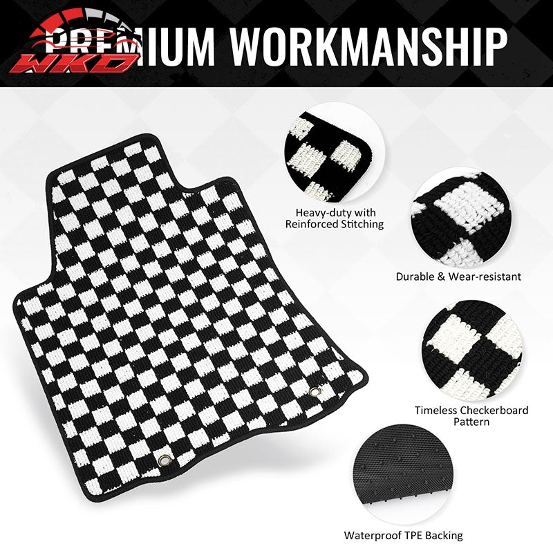 Fits 13-18 Nissan Altima Sedan Floor Mats Checkered Carpets Black White Plaid