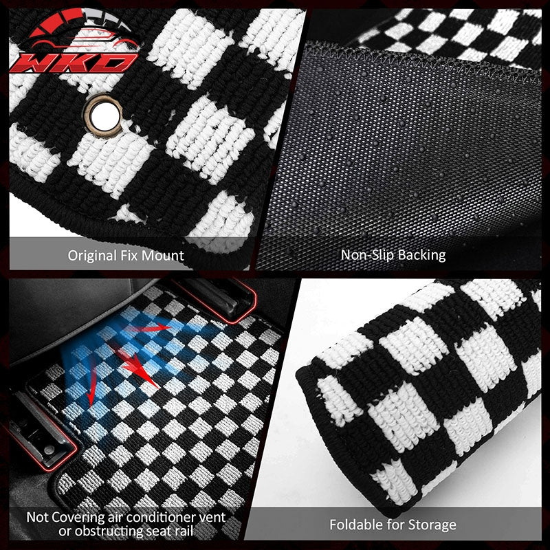 Fits 13-18 Nissan Altima Sedan Floor Mats Checkered Carpets Black White Plaid