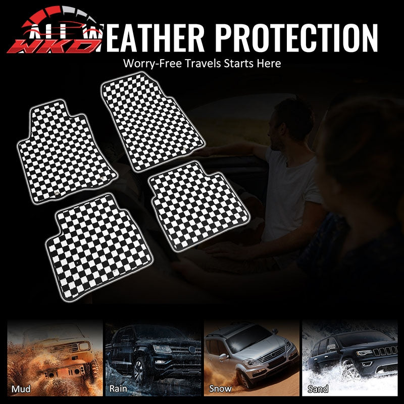 Fits 13-18 Nissan Altima Sedan Floor Mats Checkered Carpets Black White Plaid