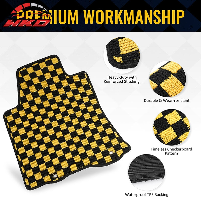Fits 13-18 Nissan Altima Sedan Floor Mats Checkered Carpets Black Yellow Plaid