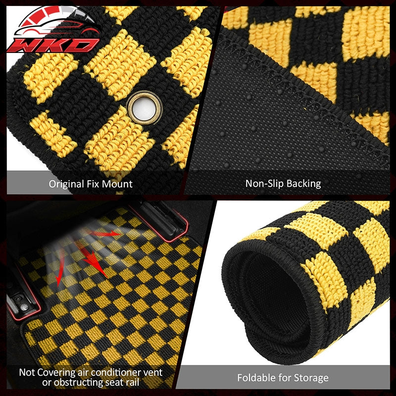 Fits 13-18 Nissan Altima Sedan Floor Mats Checkered Carpets Black Yellow Plaid