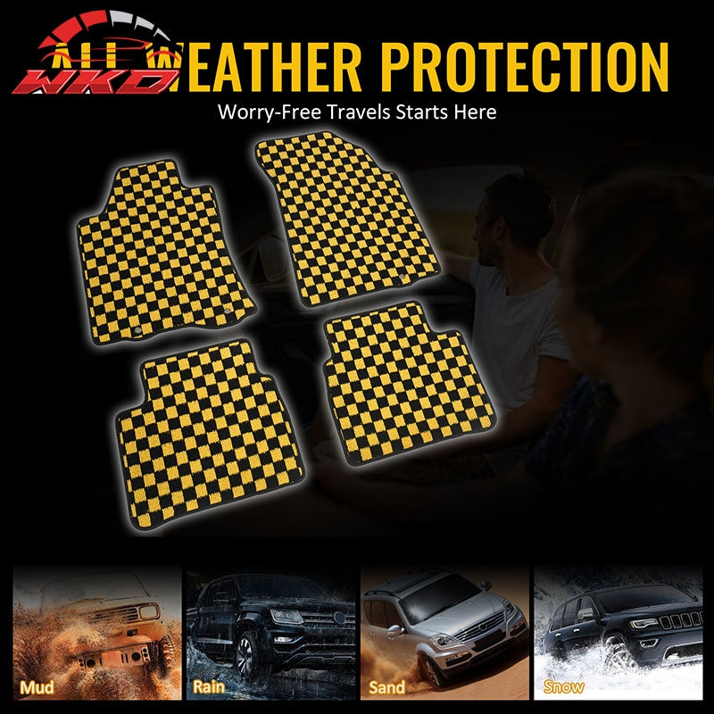 Fits 13-18 Nissan Altima Sedan Floor Mats Checkered Carpets Black Yellow Plaid