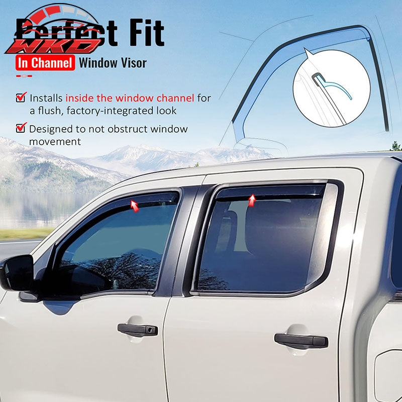 Fits 22-26 Nissan Frontier Crew Cab In-Channel Window Visors Guards Deflectors