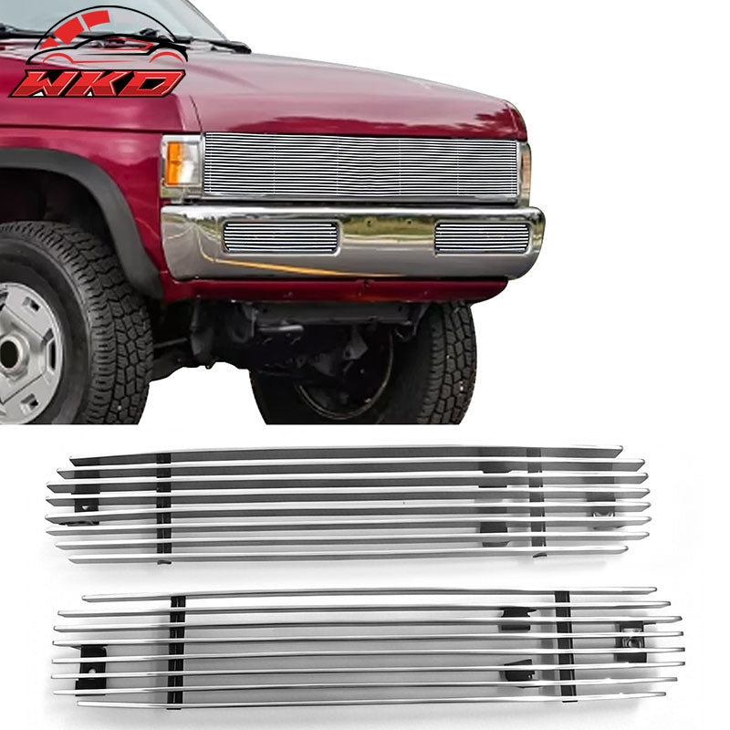 Fits 95-97 Nissan Pickup 2PCS Chrome Front Bumper Lower Grille - Billet Style