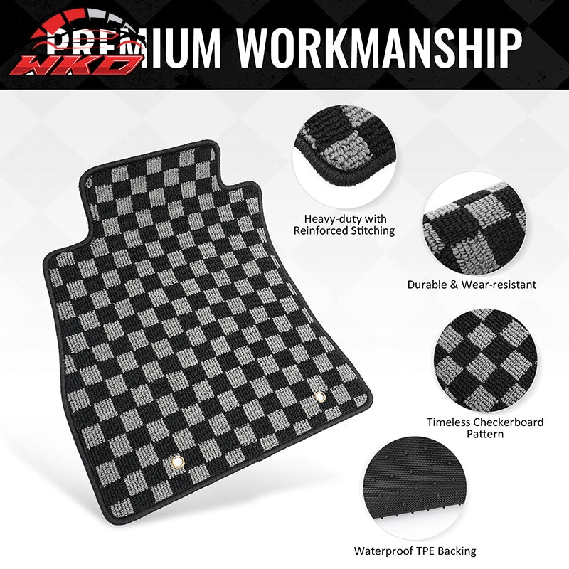 Fits 13-19 Nissan Sentra Floor Mats Non-Slip Carpet Checkered Black Gray Plaid