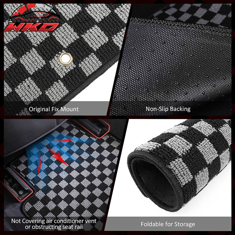 Fits 13-19 Nissan Sentra Floor Mats Non-Slip Carpet Checkered Black Gray Plaid
