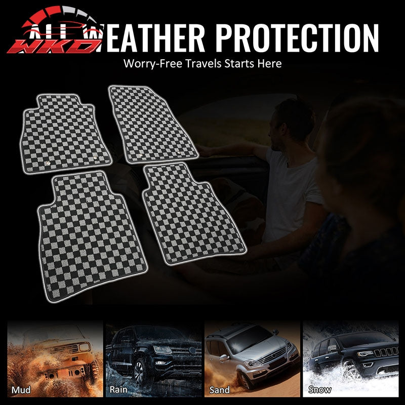 Fits 13-19 Nissan Sentra Floor Mats Non-Slip Carpet Checkered Black Gray Plaid