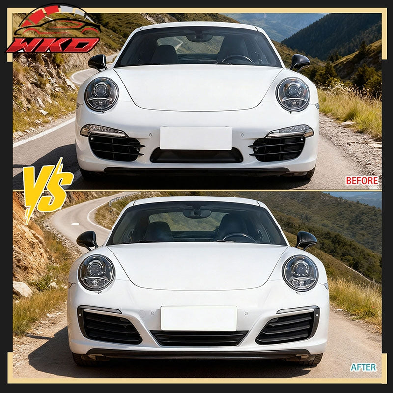 Fits 12-19 Porsche 911 OE Style Front Bumper Cover w/ DRL Upgrade 991.1 to 991.2