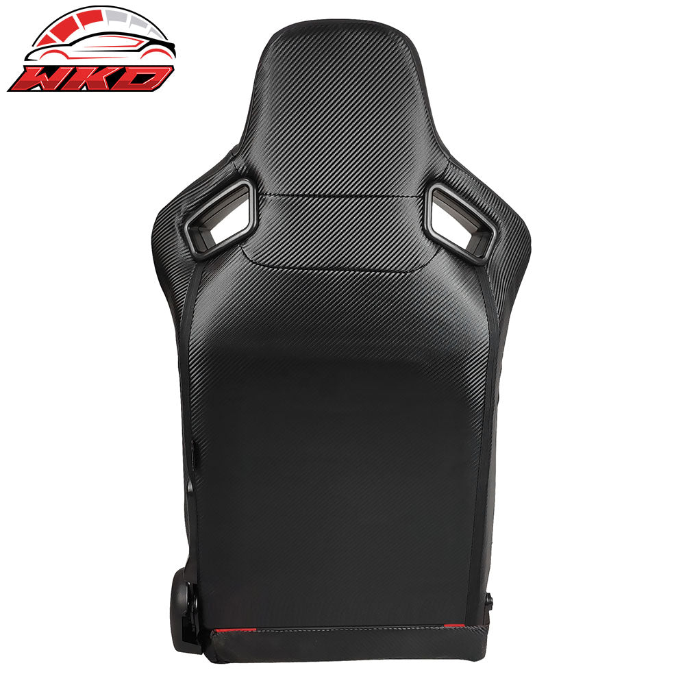 Universal Reclinable Racing Seat Dual Slider Left PU & Carbon Leather Red Stripe