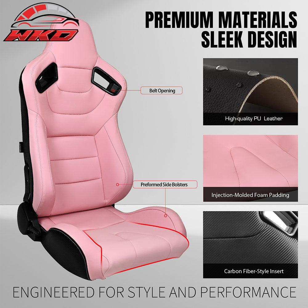 Universal Pair Reclinable Racing Seat Dual Slider Pink Pu&Carbon Leather Back