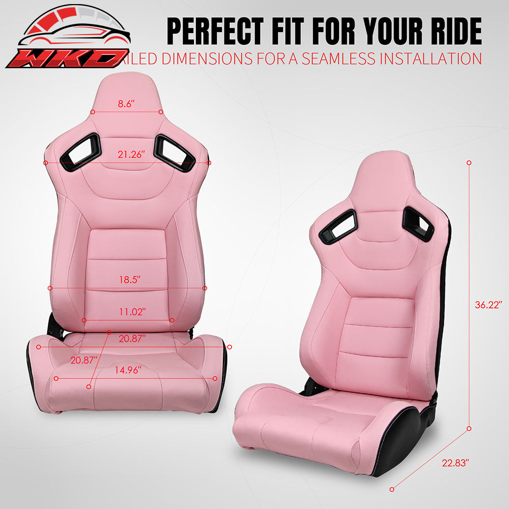 Universal Pair Reclinable Racing Seat Dual Slider Pink Pu&Carbon Leather Back