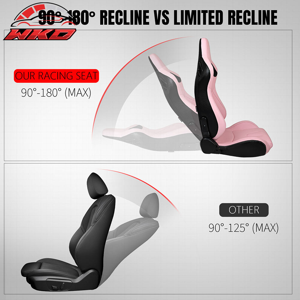 Universal Pair Reclinable Racing Seat Dual Slider Pink Pu&Carbon Leather Back