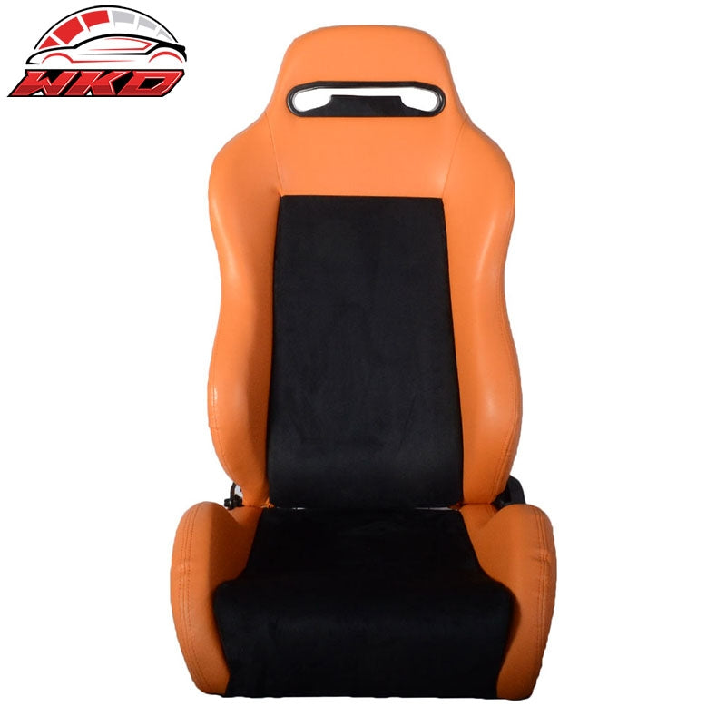 Orange PVC Leather With Black Suede Cockpit Racing Seat Gaming Chair & Bracket