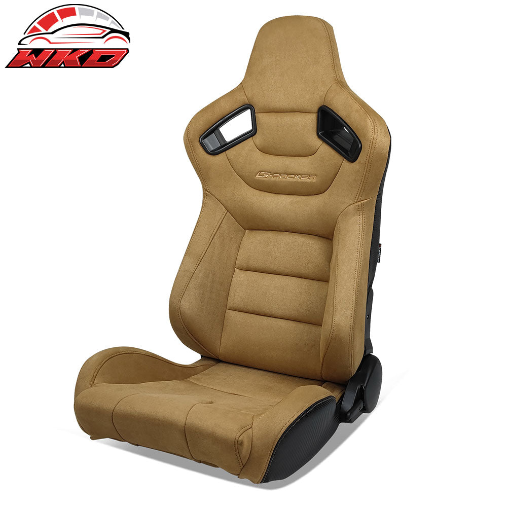 Universal Reclinable Racing Seat Dual Slider Left Brown Suede & Carbon Leather | Wholesale