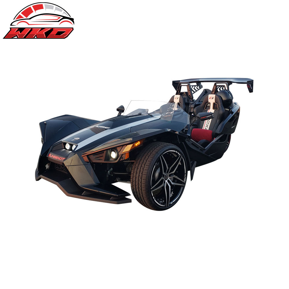 Universal Pair Reclinable Racing Seat Dual Slider Black PU WH Stripe