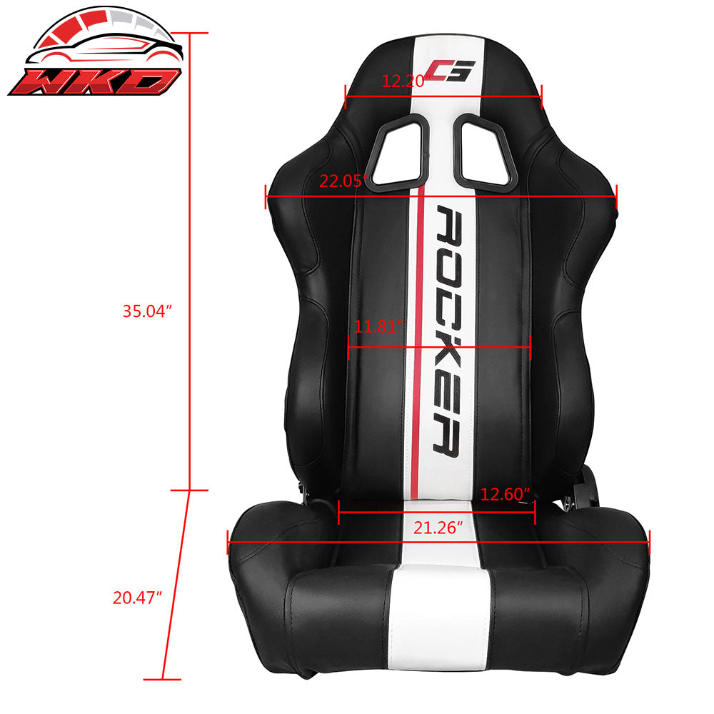 Universal Pair Reclinable Racing Seat Dual Slider Black PU WH Stripe