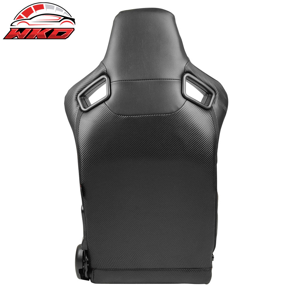 Universal Adjust Racing Seat Dual Slider Left PU Carbon Leather Orange Stitch