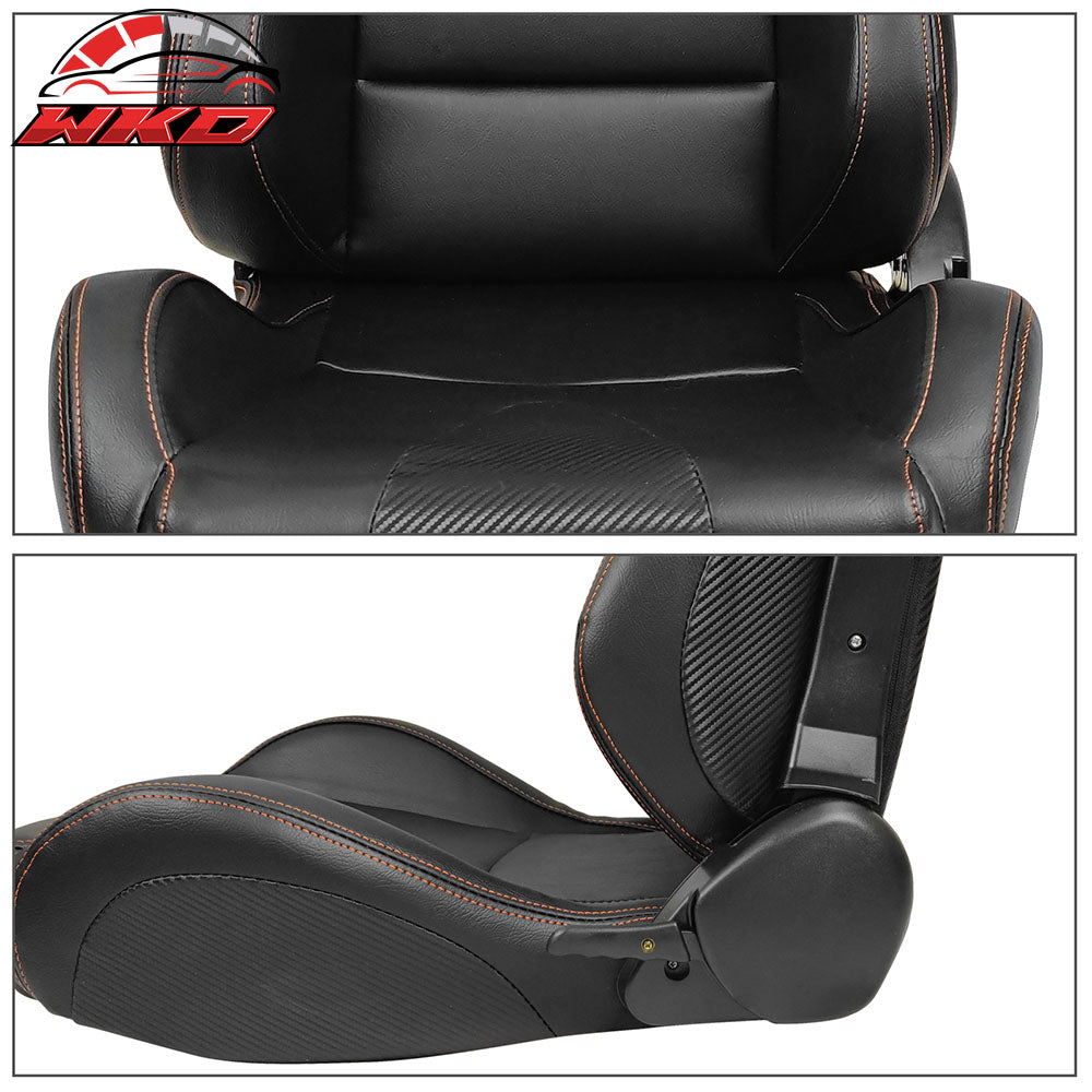 Universal Adjust Racing Seat Dual Slider Left PU Carbon Leather Orange Stitch