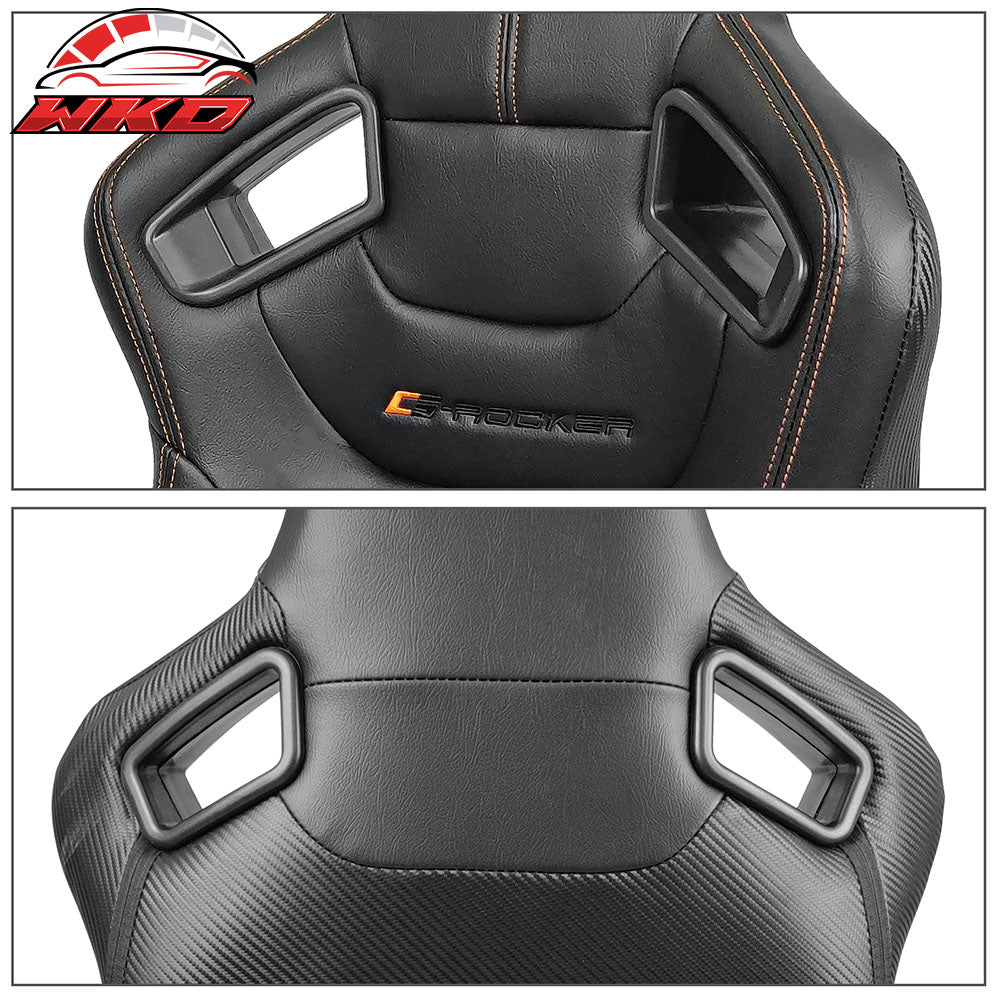 Universal Adjust Racing Seat Dual Slider Left PU Carbon Leather Orange Stitch