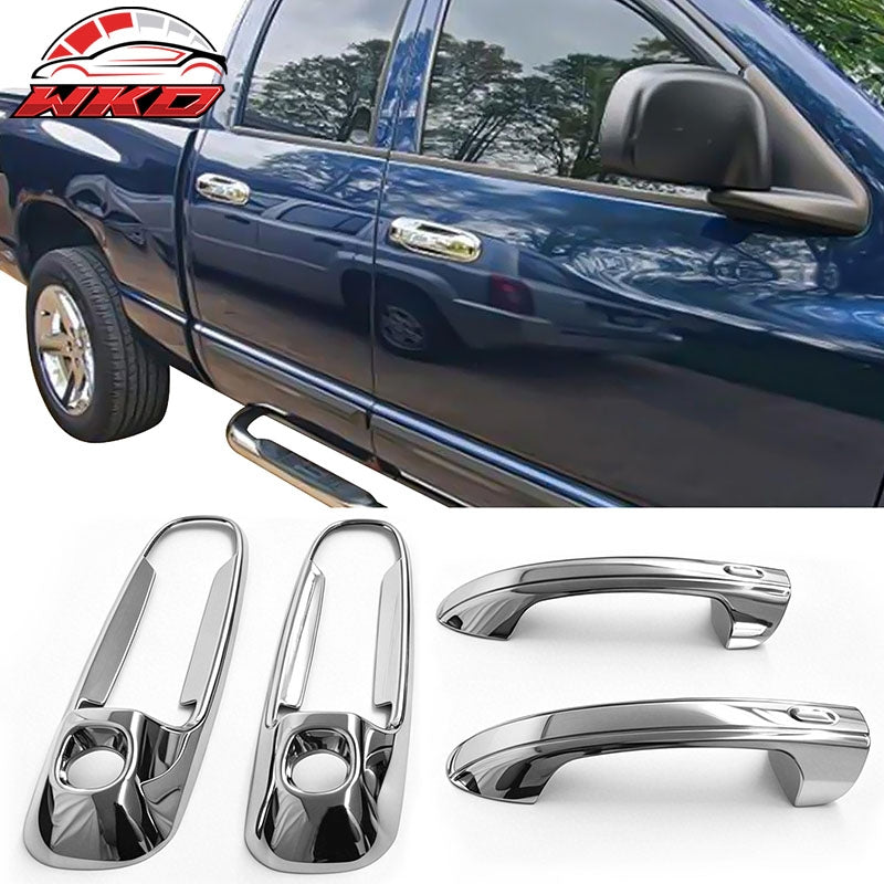 Fits 02-08 Ram 1500/2500/3500 4PCS Chrome ABS Door Handle Covers w/ 2 Keyhole