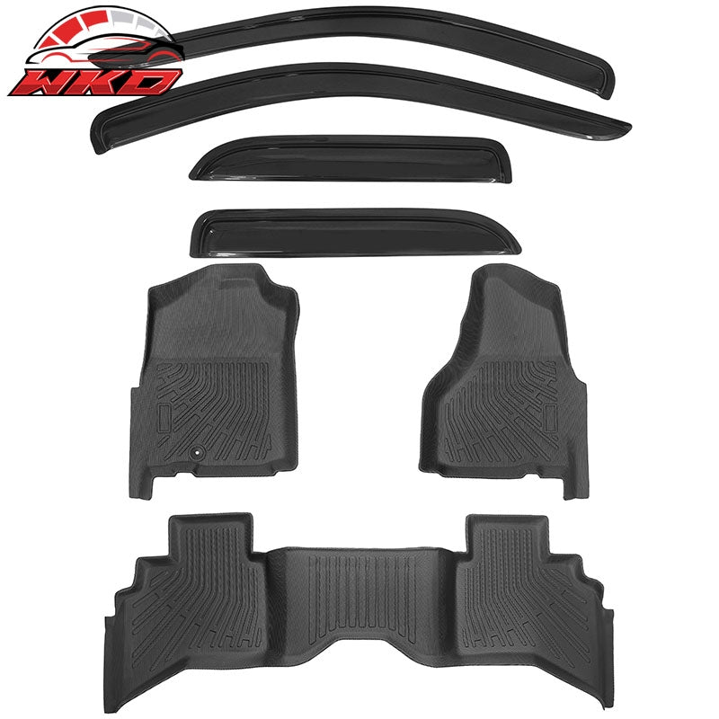 Wholesale For 02-09 Ram 1500 2500 3500 Quad Cab 3D TPE Floor Mats Carpets + Window Visors