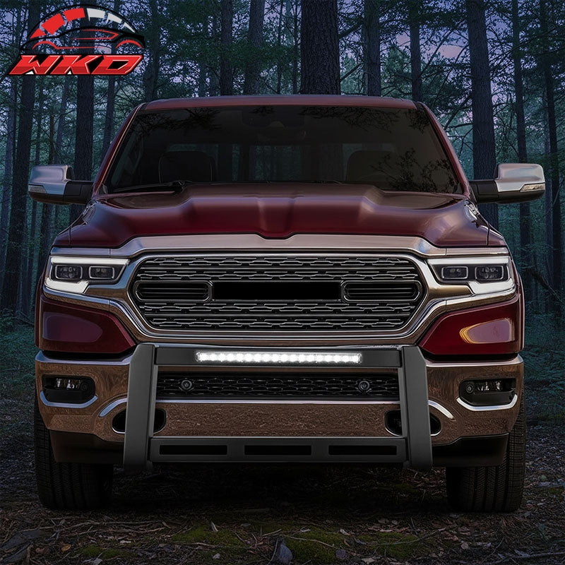 Fits 19-24 Ram 1500 Bull Bar Front Brush Push Bumper Grille Guard W/LED Light