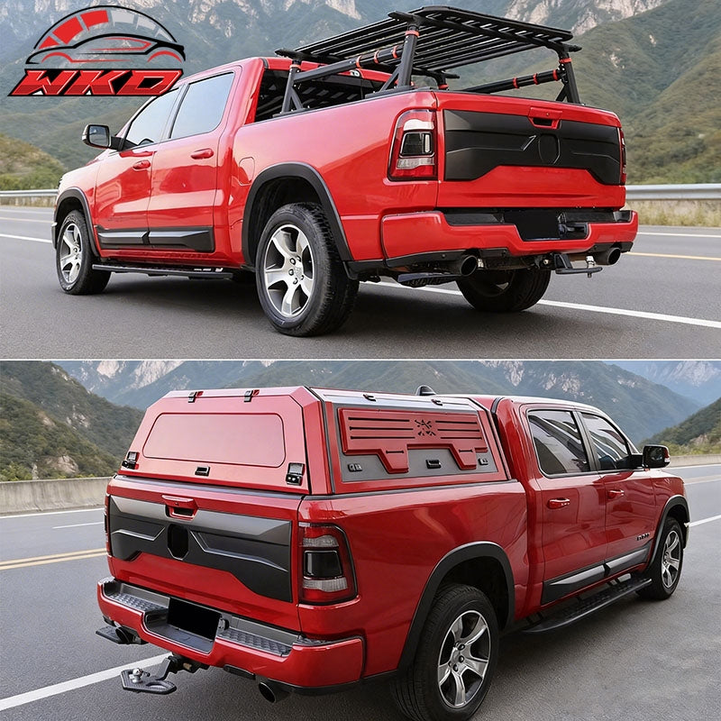 Fits 19-24 Ram 1500 IKON Style Tailgate Applique Panel Cover Matte Black ABS