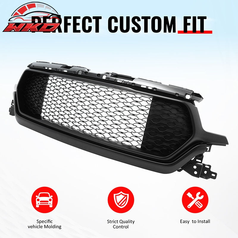 Fits 19-24 Ram 1500 Longhorn Honeycomb Front Bumper Hood Grille Matte Black ABS