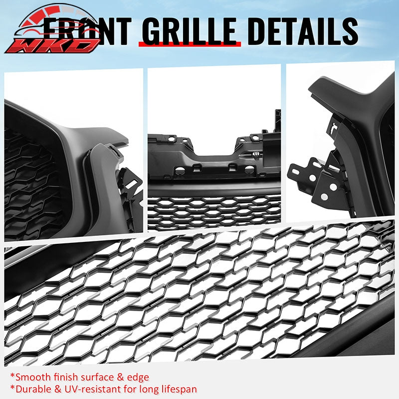 Fits 19-24 Ram 1500 Longhorn Honeycomb Front Bumper Hood Grille Matte Black ABS