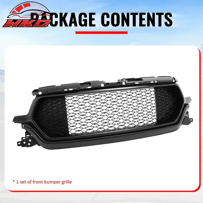 Fits 19-24 Ram 1500 Longhorn Honeycomb Front Bumper Hood Grille Matte Black ABS