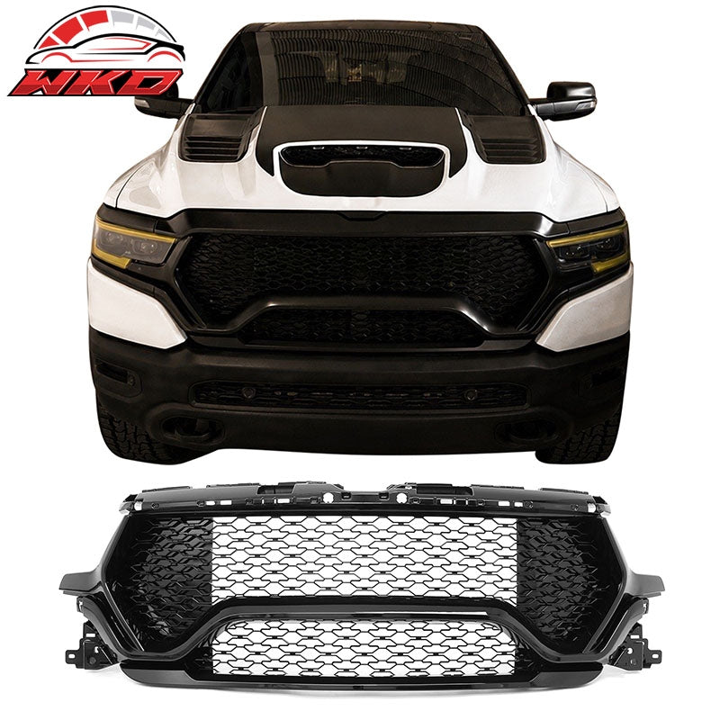 Wholesale 19-24 Ram 1500 Longhorn TRX Style Front Bumper Hood Grille Gloss Black ABS