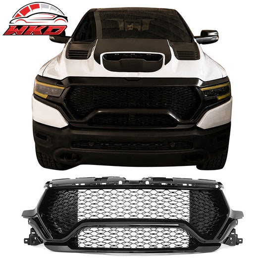 Wholesale 19-24 Ram 1500 Longhorn TRX Style Front Bumper Hood Grille Gloss Black ABS - Wikond Auto