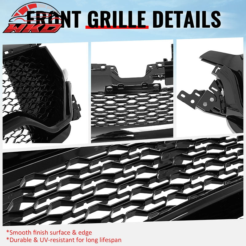 Fits 19-24 Ram 1500 Longhorn TRX Style Front Bumper Hood Grille Gloss Black ABS