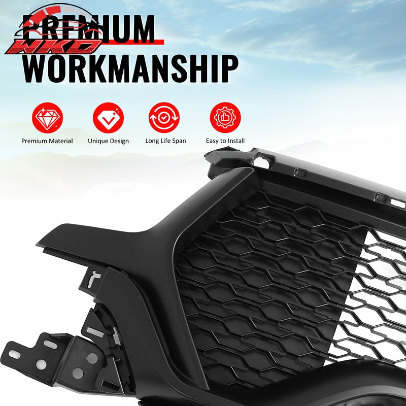 Fits 19-24 Ram 1500 Longhorn TRX Style Front Bumper Hood Grille Matte Black ABS