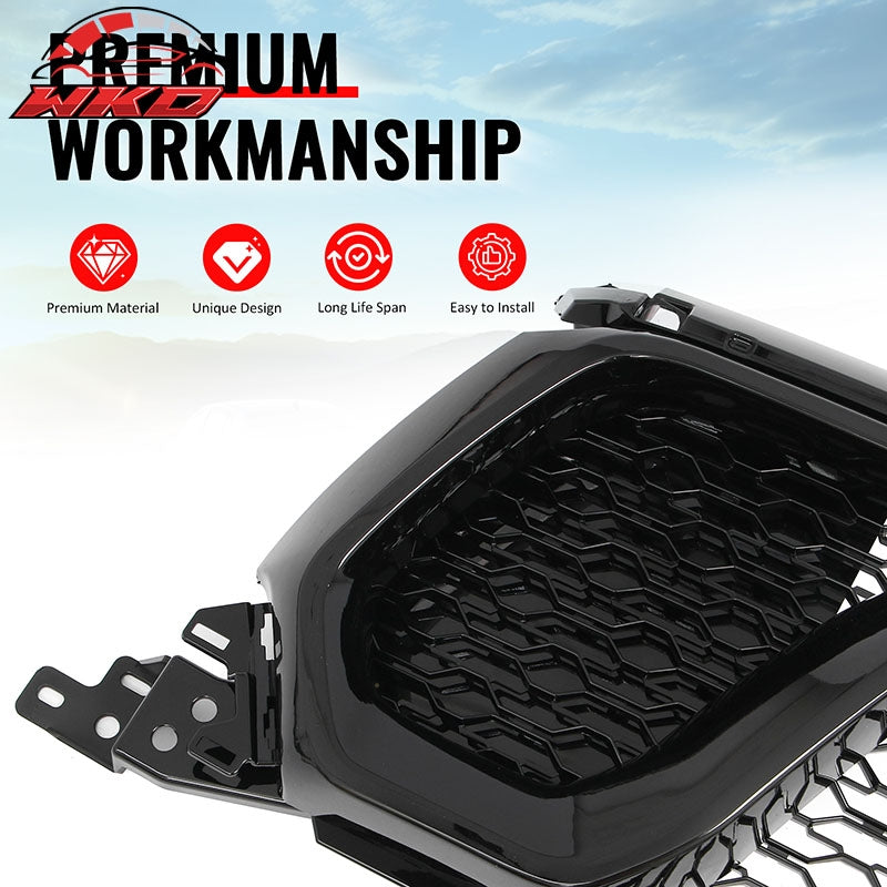 For 19-24 Ram 1500 Rebel OE Style Front Bumper Hood Grille Cover Gloss Black ABS