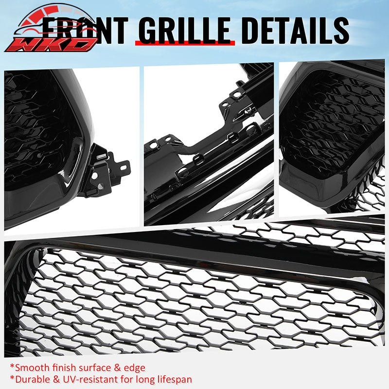 For 19-24 Ram 1500 Rebel OE Style Front Bumper Hood Grille Cover Gloss Black ABS