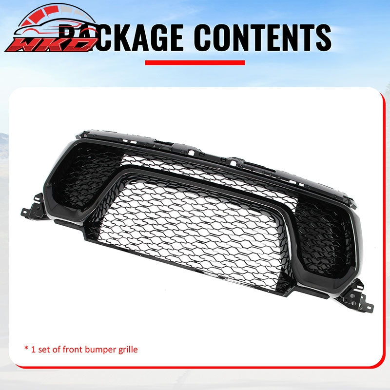 For 19-24 Ram 1500 Rebel OE Style Front Bumper Hood Grille Cover Gloss Black ABS
