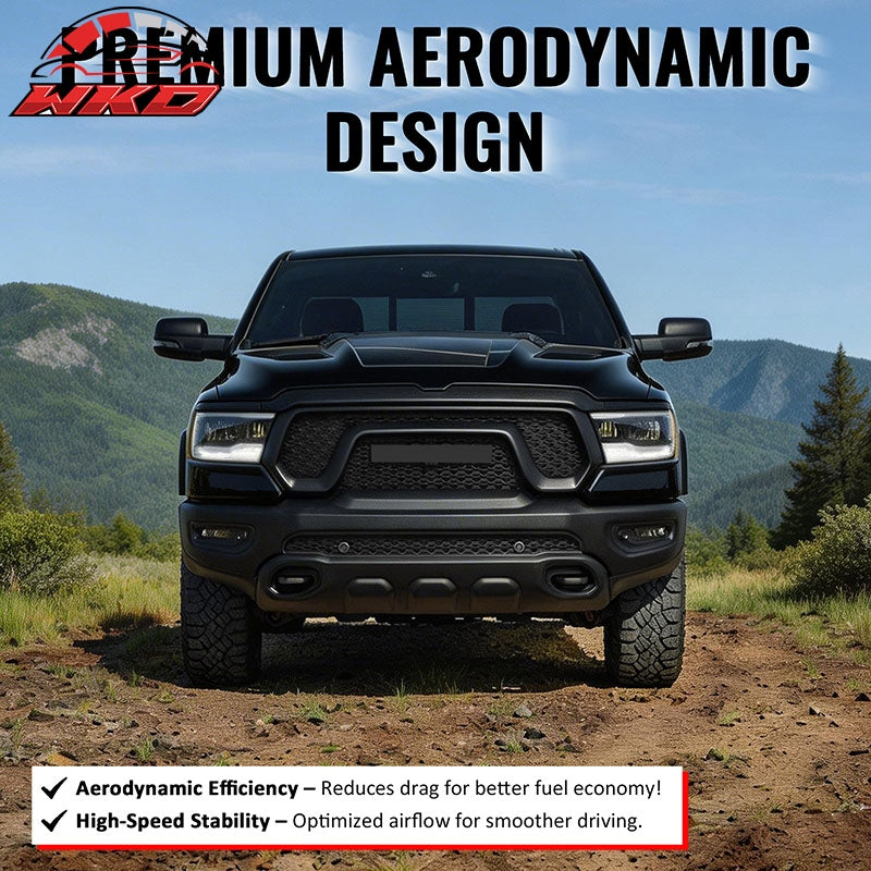 For 19-24 Ram 1500 Rebel OE Style Front Bumper Hood Grille Cover Gloss Black ABS