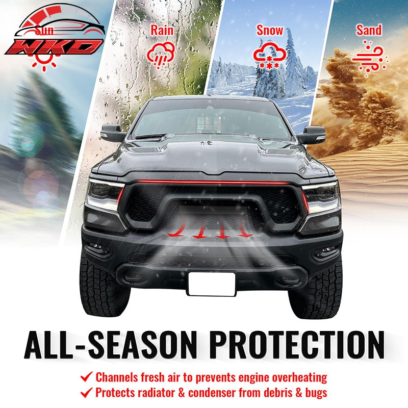 For 19-24 Ram 1500 Rebel OE Style Front Bumper Hood Grille Cover Matte Black ABS