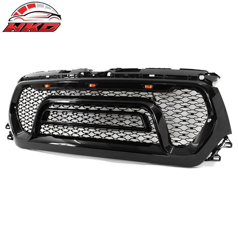 Fits 19-24 Ram 1500 Rebel Style Front Grille with Signal Lights Gloss Black ABS