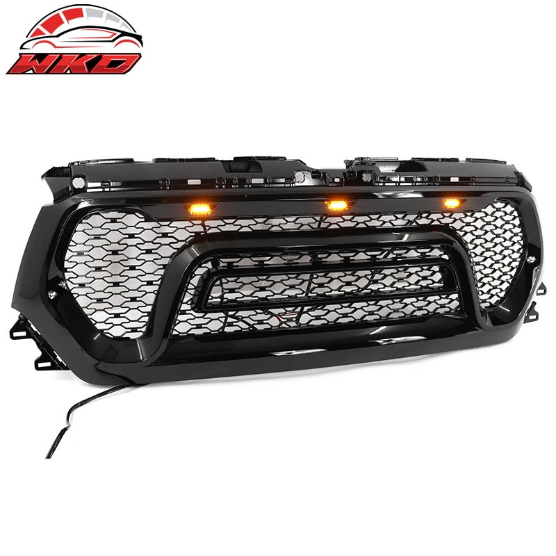 Fits 19-24 Ram 1500 Rebel Style Front Grille with Signal Lights Gloss Black ABS
