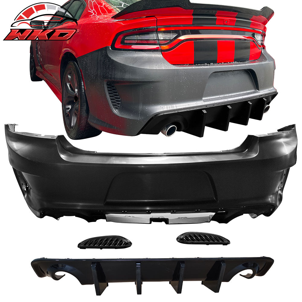 Fits 15-23 Dodge Charger Rear Bumper Conversion w/ Gloss Black Rear Diffuser Lip