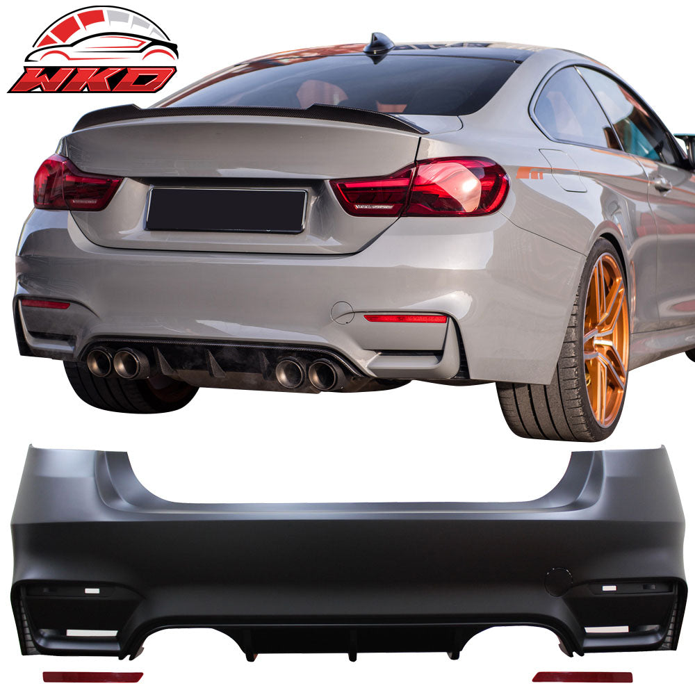 Fits 12-19 BMW F30 3 Series M3 M4 Style Rear Bumper Cover Diffuser Twin Muffler