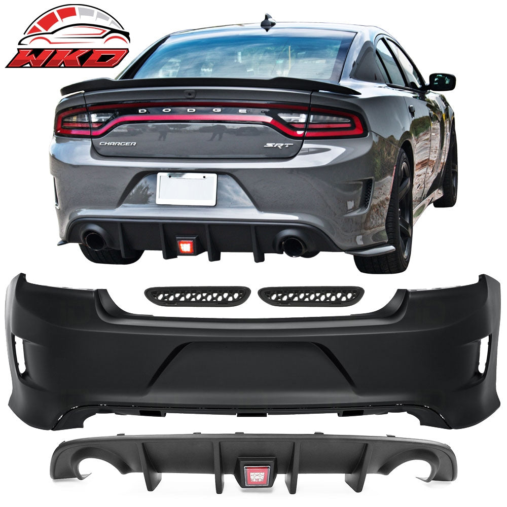 Fits 15-23 Dodge Charger Rear Bumper Cover + Red Brake Light Diffuser Lip Canard