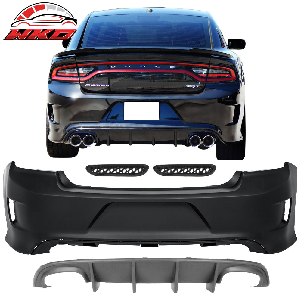 Fits 15-23 Dodge Charger Rear Bumper Cover + Rear Diffuser Quad Exhaust PP