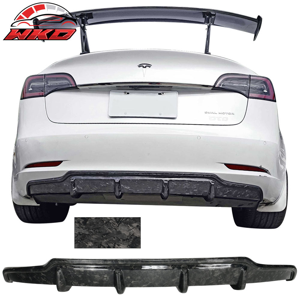 Fits 17-23 Tesla Model 3 V Style Rear Bumper Lip Diffuser Forged Carbon Fiber